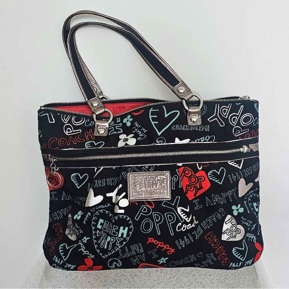 Coach Black and Multicolor Graphic Tote